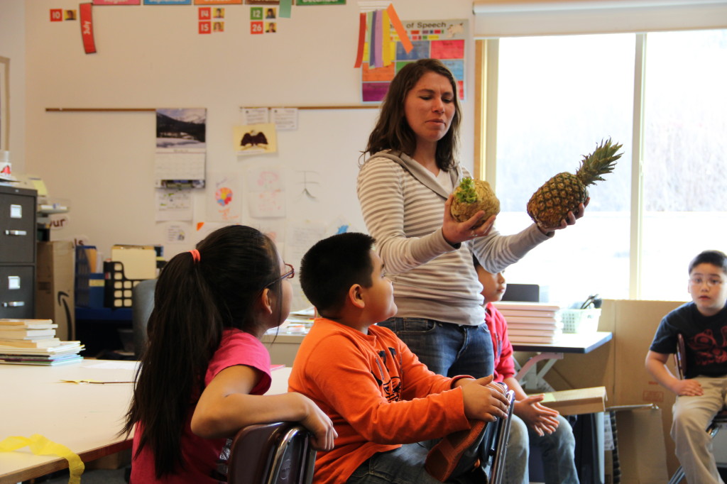 Meredith Pochardt teaches about local foods with Angoon students